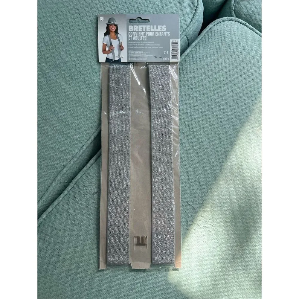 Silver Glitter Y-Back Suspenders Unisex Clip-On Braces